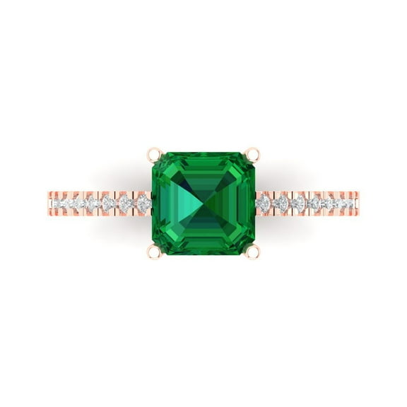 Solitaire with Accents Engagement Ring for Women - 2.7ct Simulated Emerald in 18K Rose Gold Promise Ring