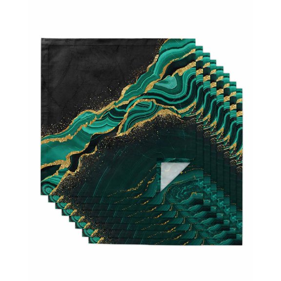 Green Marble Cloth Napkins Set of 8 Reusable Dinner Napkins, Gold Abstract Vintage Modern Ombre Art Cocktail Napkin Washable Table Napkins for Wedding/Holiday Party/Baby Shower 20"x20"