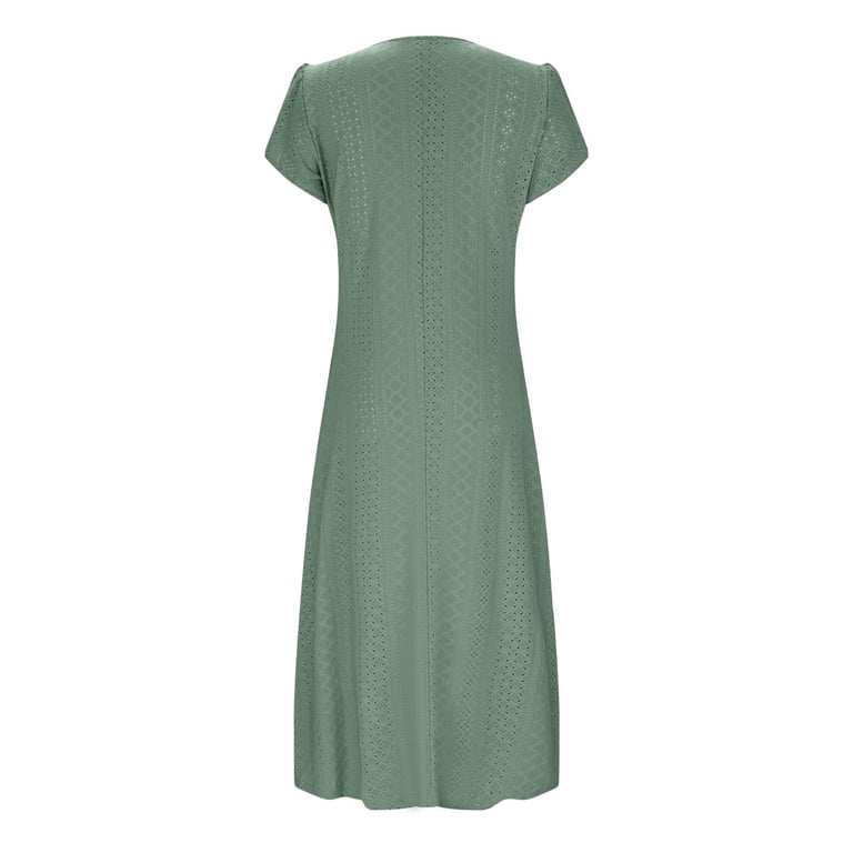 KIHOUT Women's Summer Midi Dress Fashion Solid Color Pocket Ruffle Short  Sleeve Round Neck Court Lock Dress Army Green XL - Walmart.com