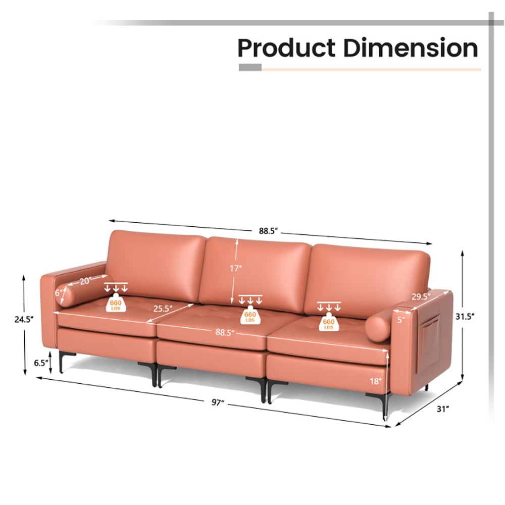 Finihen Sectional Sofa Couch, 3-Seat Sofa Sectional with Side Storage Pocket and Metal Leg, for Living Room, Bedroom, Pink Finihen Sectional Sofa Couch, 3-Seat Sofa Sectional with Side Storage Pocket and Metal Leg, for Living Room, Bedroom, Pink