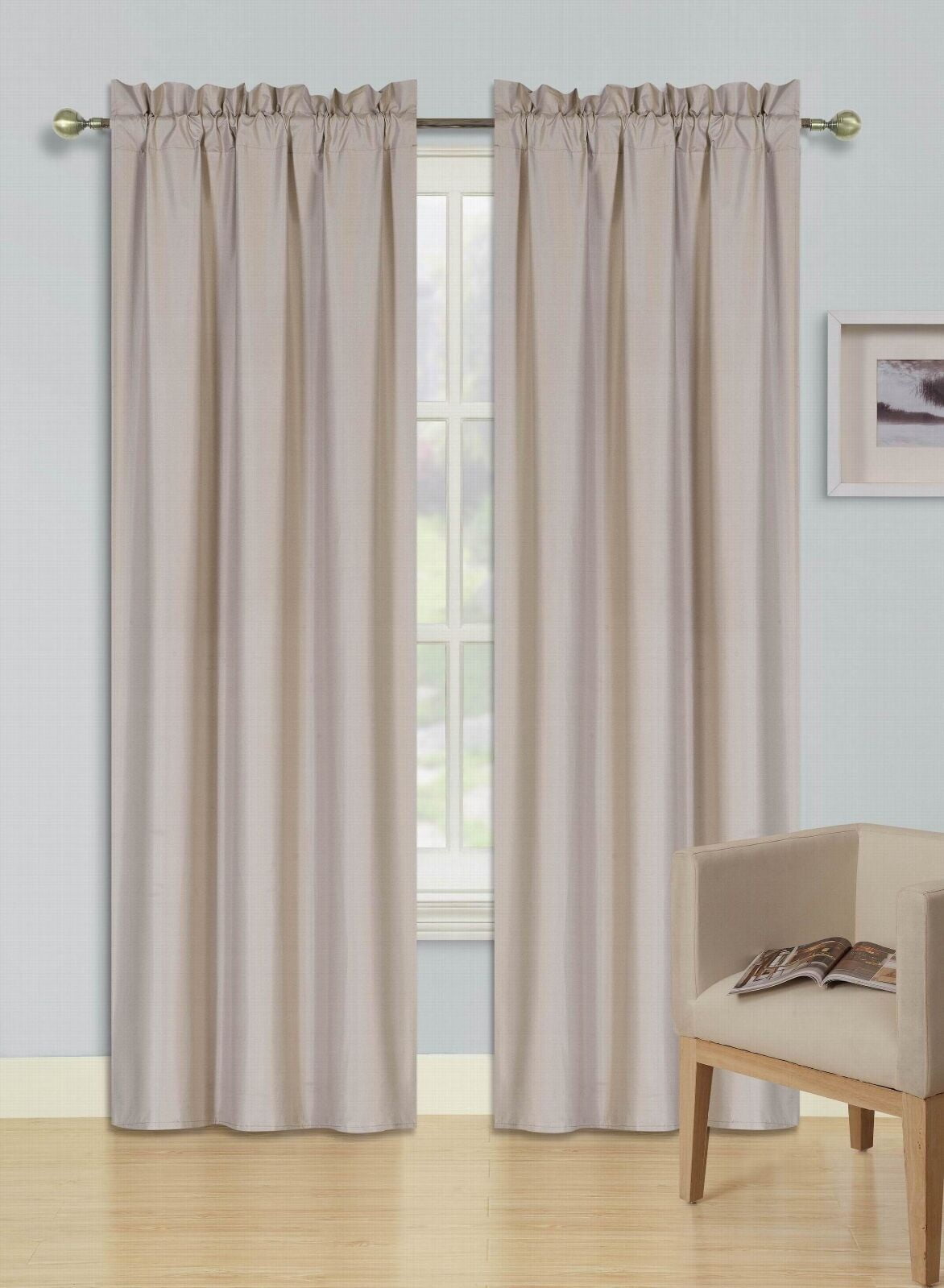 2 PC Rod Pocket Light Filtering 100% Blackout Privacy Window Curtain R64 Taupe 