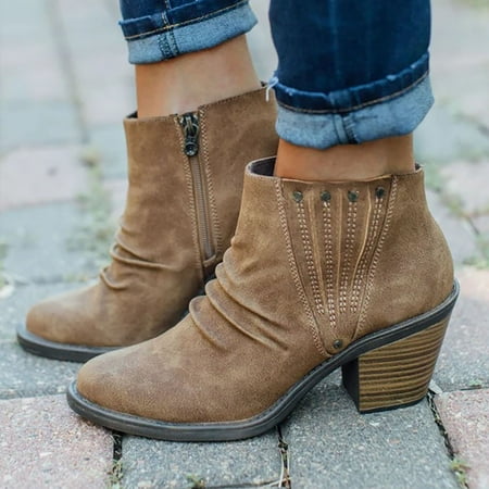 

YOTAMI Womens Boots Winter New Warm Shoes Thick Heel Zipper Ankle Boots Autumn