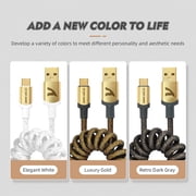 Mamba Snake C03 Coiled USB C Cable for Gaming Keyboard, Starlight Braided Mechanical Keyboard Cable with Gold Detachable Metal Aviator, Double-Sleeved, Pro Custom Type C Charging Keyboard Cable-White