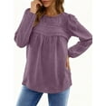 thumbnail image 4 of UVN Fall Shirts for Women Long Sleeve Blouses Ladies Crewneck Lace Crochet Tops Dressy Chiffon Blouses, 4 of 9