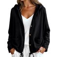 thumbnail image 2 of IUYRTFE Women's Cotton Linen Zip Up Hooded Jacket Long Sleeve Relaxed Fit Casual Lightweight Coat, 2 of 6