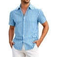 thumbnail image 2 of COSFO Casual Men's Button Down Shirts Short Sleeve Striped Summer Shirt Classic Fit Vacation Beach Collared Shirts for Men 3xl, 2 of 5