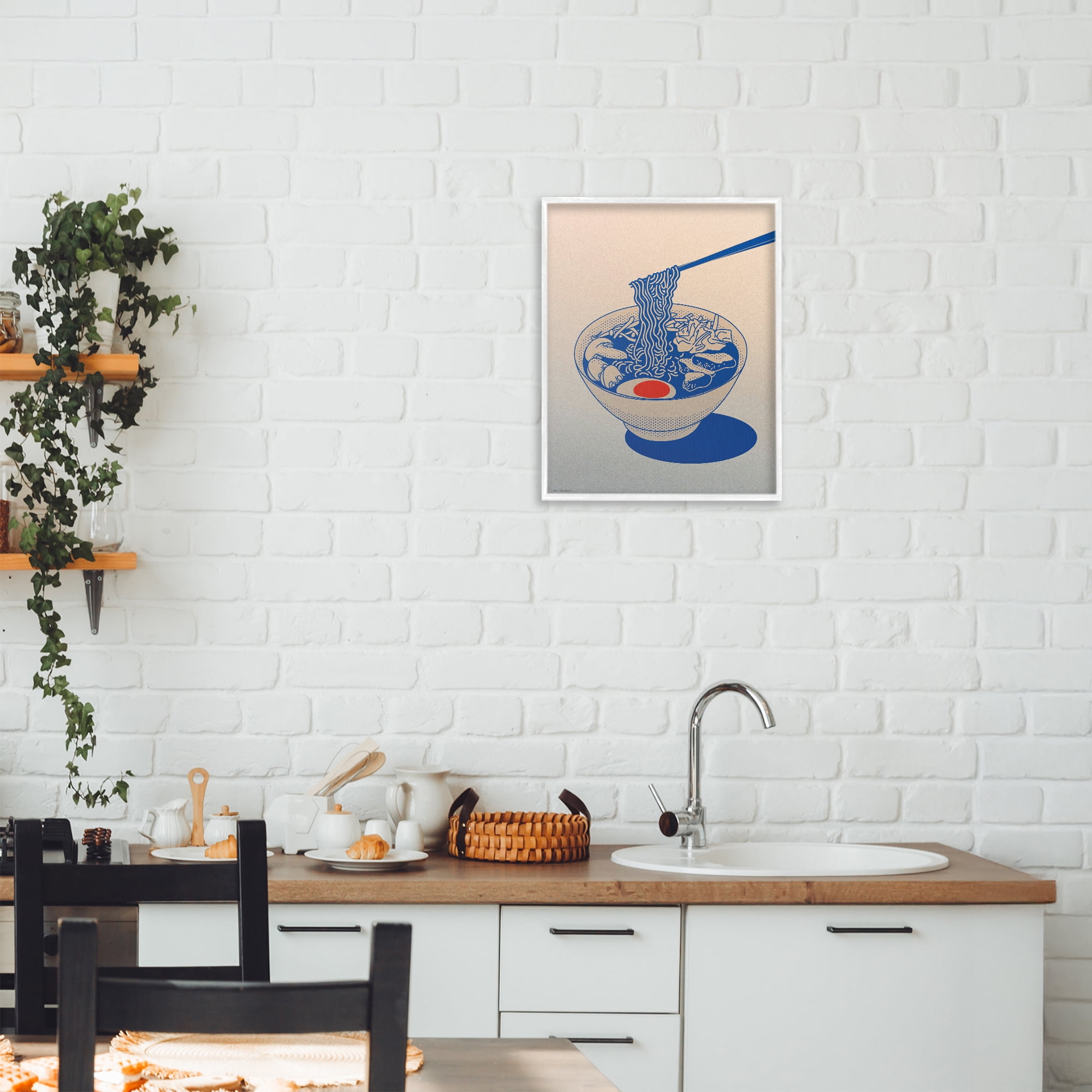 Ramen Noodle Bowl Gradient White Framed Giclee Art, design by Seven Trees Design