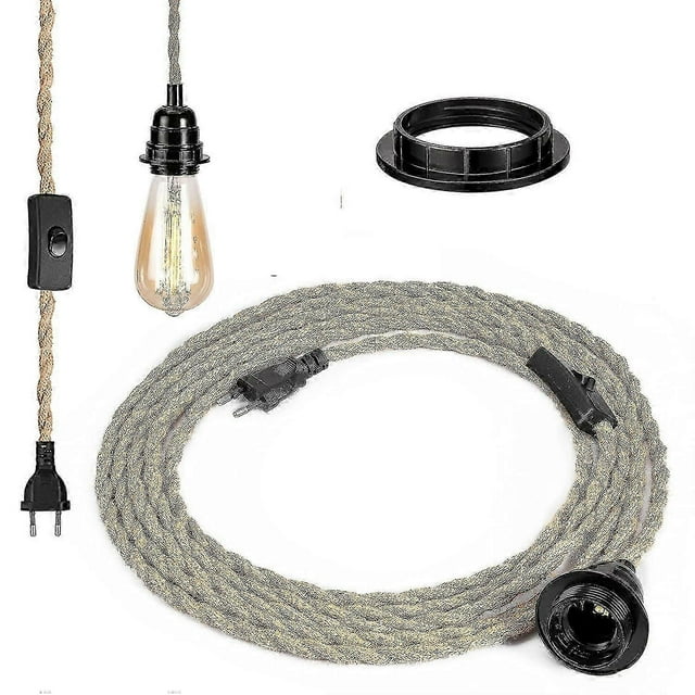 E27 2 Core Linen Electrical Cable, Textile Coated Twisted Pair Pendant Lamp With Dimmable Switch And 1.5m Socket Suitable For Home Indoor