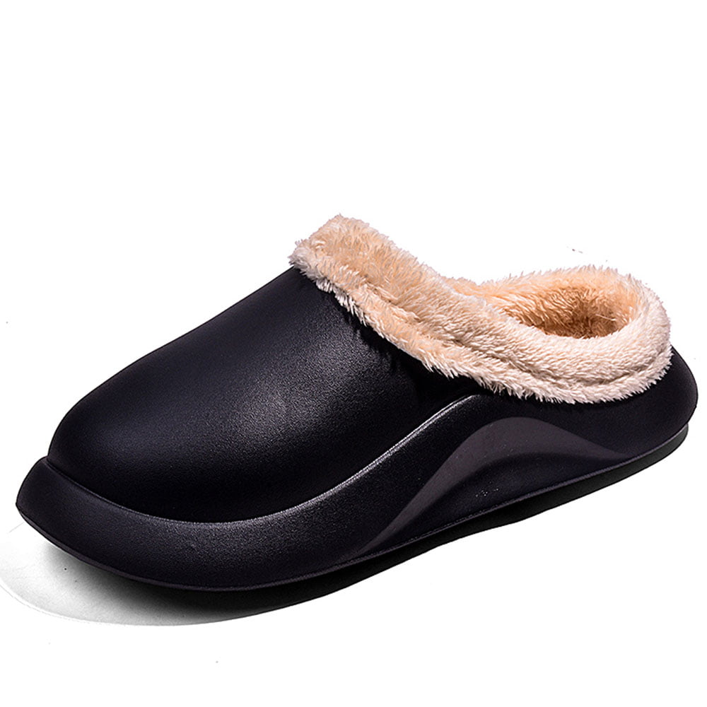 MENS COMFORT FLEECE LINED SLIPPERS SLIP ON MULES FLAT INDOOR HOUSE SHOES 
