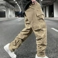 thumbnail image 4 of Men's Cargo Pants with Multi Pockets Loose Wide Leg Cotton Twill Sweatpants Hiking Joggers Athletic Trouses (XL, Khaki), 4 of 7