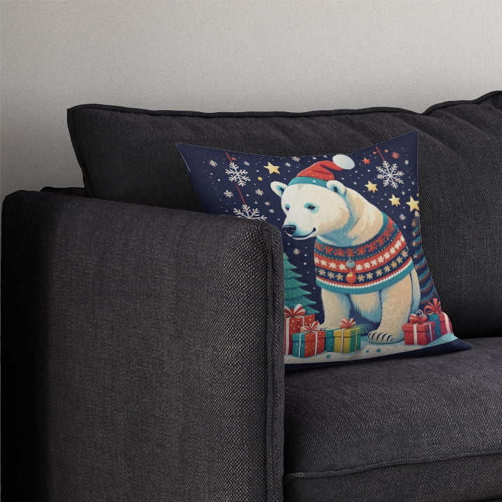 Polar Bear Christmas Fabric Decorative Pillow 14 in x 14 in