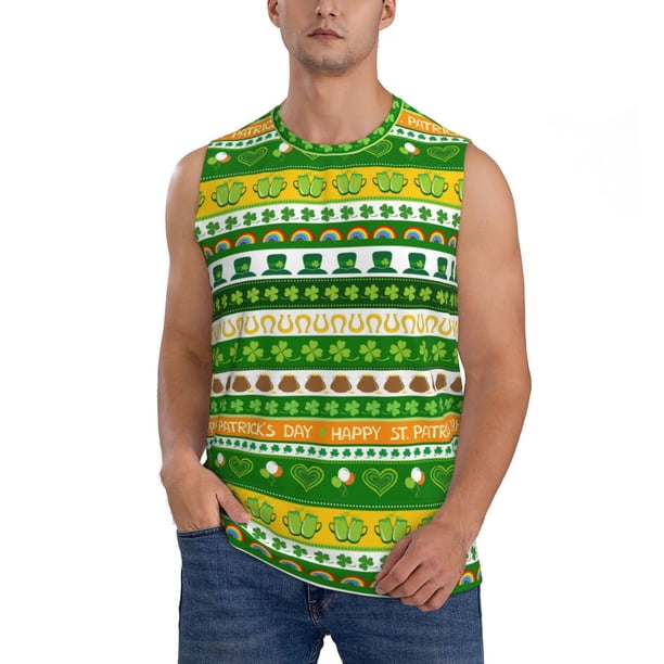 Fotbe St. Patrick's day in green colors Men's Camiseta sin Mangas Estampada para Hombres, Playera Casual para Gimnasio, Entrenamiento, Playa-Large