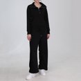 thumbnail image 2 of Jogger Sets for Women 2 Piece Half Zip Pullover Sweatshirt Sweatpants Solid Color Wide Leg Loose Tracksuits (Black L), 2 of 2