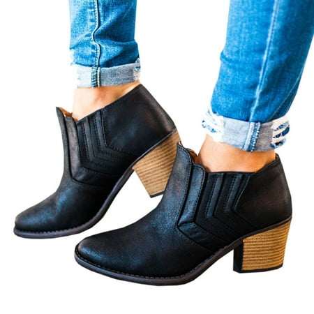 

FITORON Ankle Boots for Women- Low Tube Solid Sleeve with Vintage Bare Boots Shoes Black 41