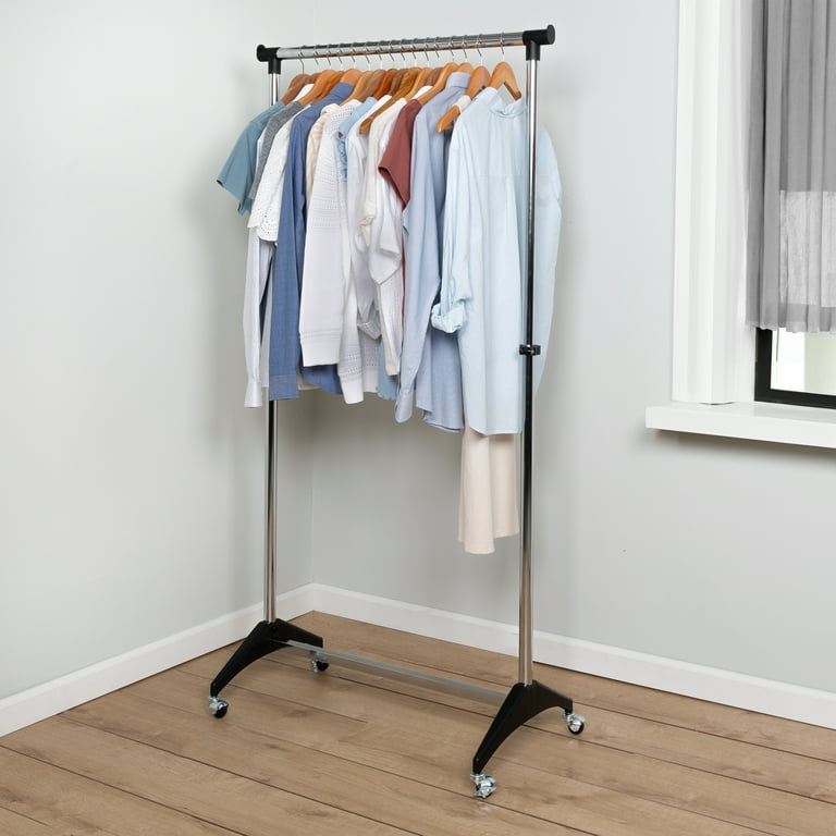 Honey Can Do Single Rod Rolling Adjustable Clothes Rack Chrome Black Walmart
