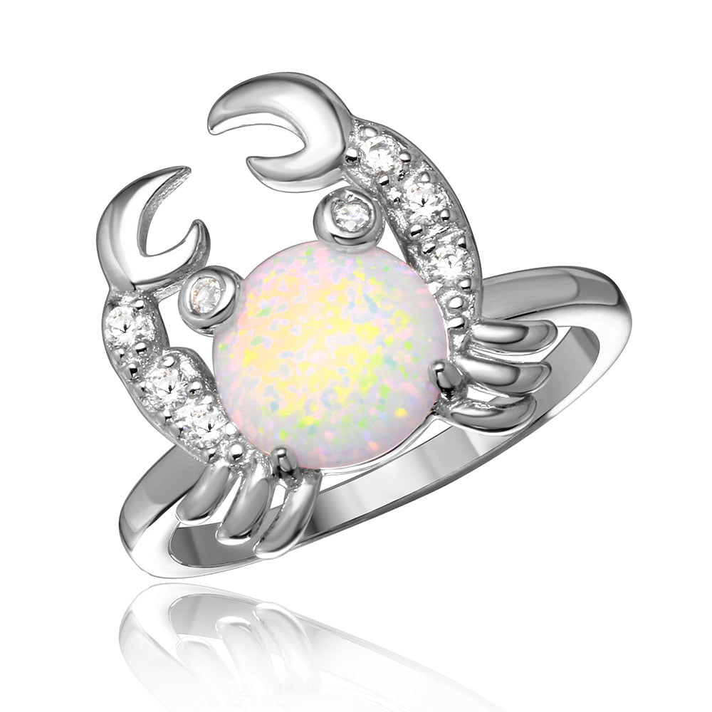 8mm Opal & Zirconia Round Ring .925 Sterling Silver 