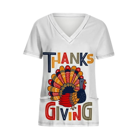 

CYMMPU Short Sleeve Scrub_Tops with Pockets Clearance Women s Trendy Summer Tunic Fashion V-Neck Working Uniform Cute Animal Printing Nurse Thanksgiving Uniform Workwear Shirts Multicolor XXL