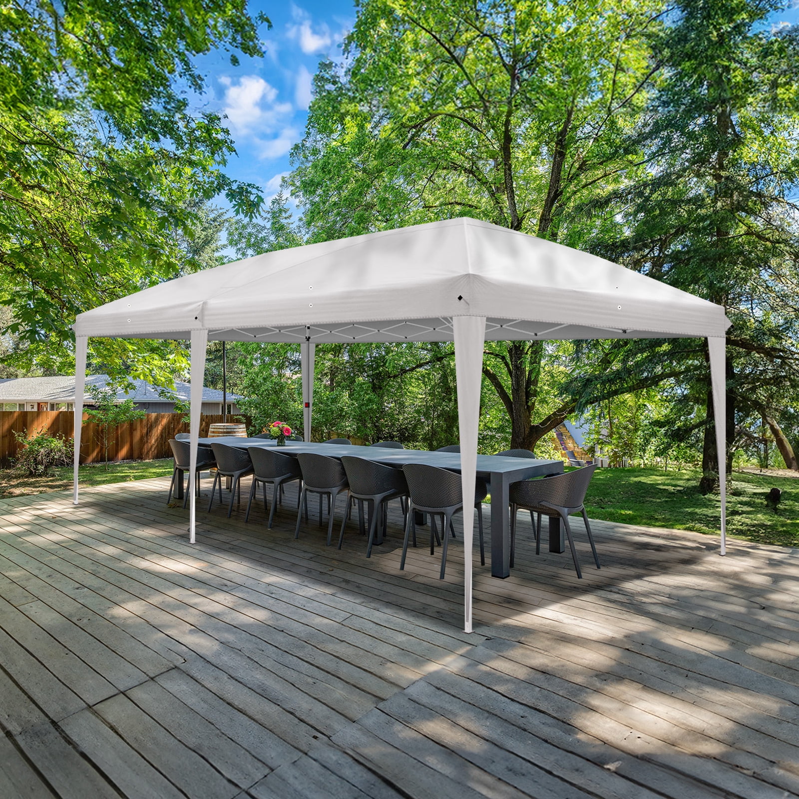 10'x20' Instant Pop Up Canopy Tent White, No Sidewalls Design, 28/22mm Powder Coated Steel Frame, 10x20mm Crossbar, 210D Oxford Outdoor Folding Tent with Carry Bag, No Sandbags