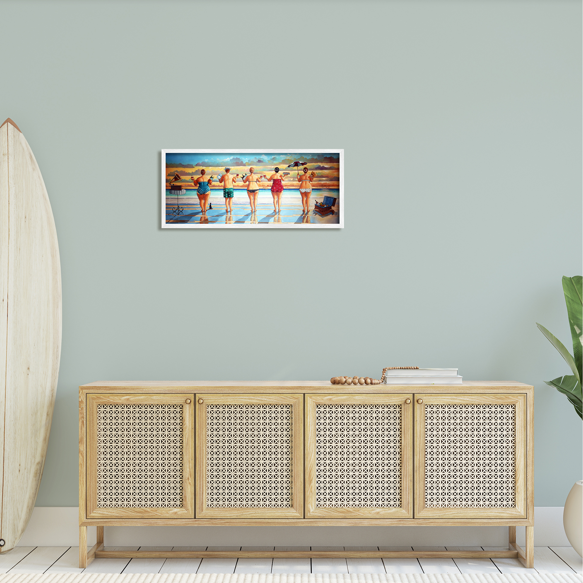 Stupell Beach Friends Coastal Summer Fun Landscape Painting White Framed Art Print Wall Art