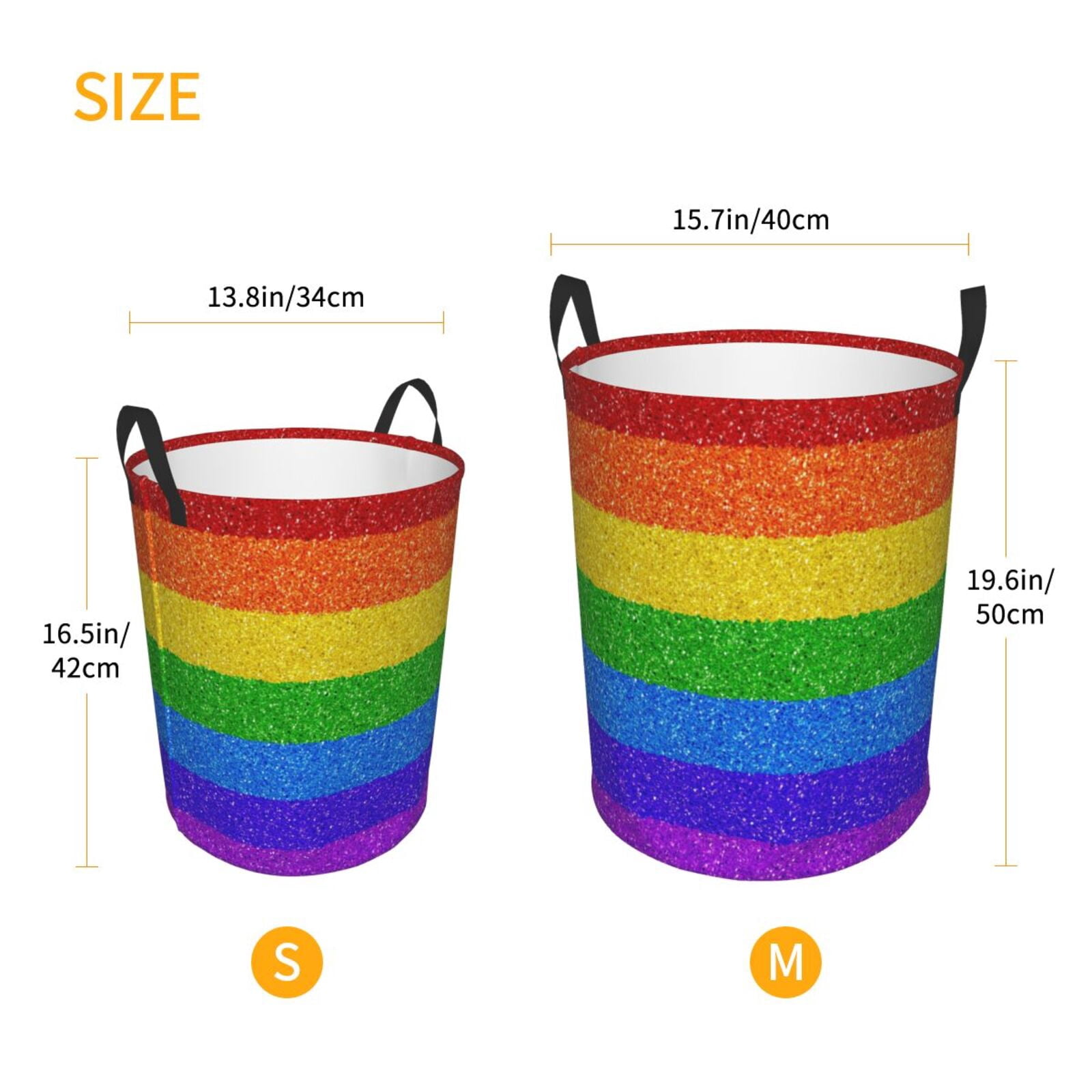 Large Laundry Basket with Handles - Colorful Glitter Rainbow Kids Baby Dirty Clothes Laundry Hamper for Bedroom Aesthetic