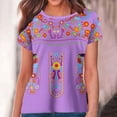thumbnail image 2 of Birdeem Blouses pour Femmes Style Ethnique Rétro Imprimé Manches Courtes Col Rond, 2 of 12