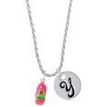 thumbnail image 1 of Delight Jewelry Resin Hot Pink Love Snail Silvertone Script Initial Disc - Y - Charm Necklace, 20"+3", 1 of 4