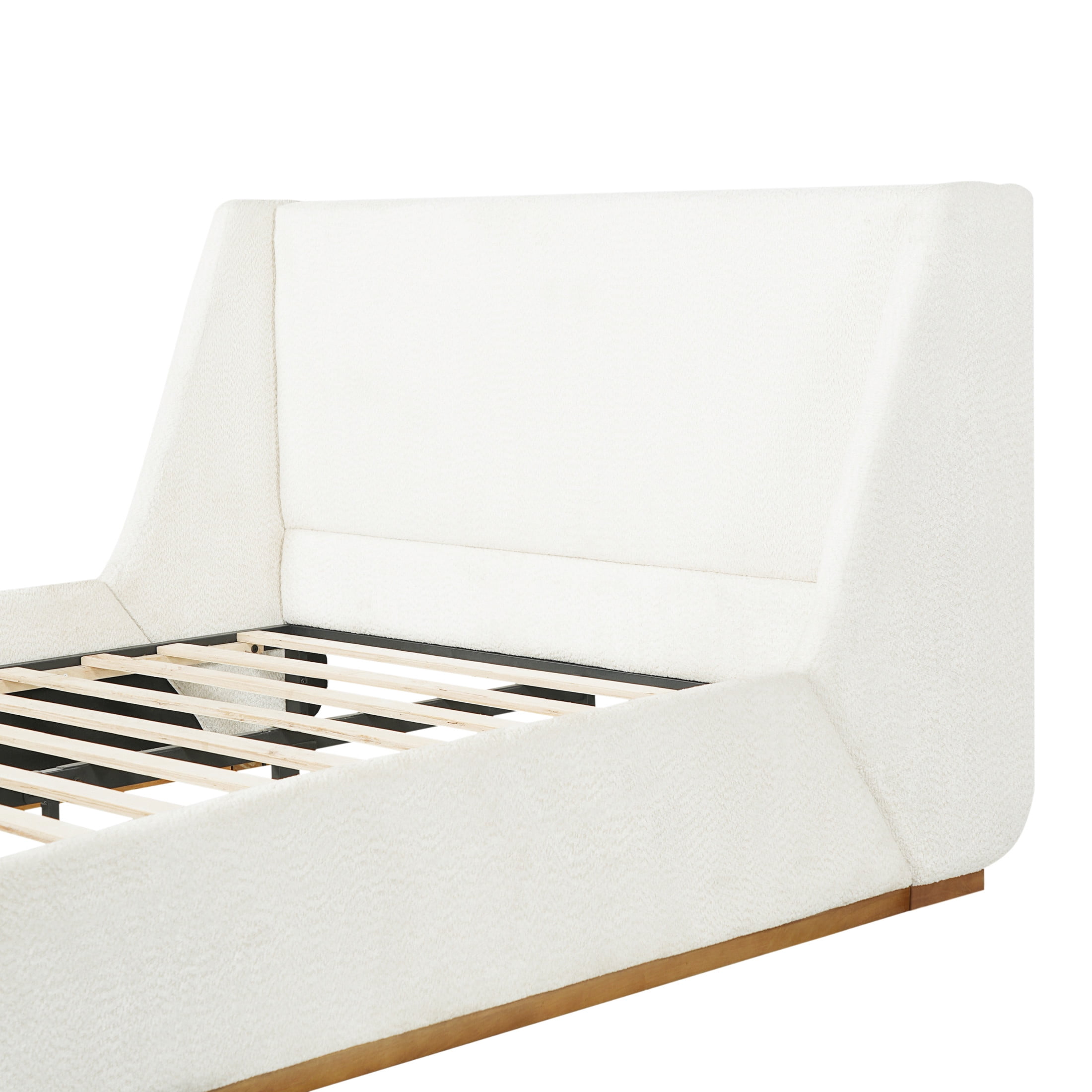 Christopher Knight Home Queen Upholstered Wingback Bed Frame, Rubberwood Base, White