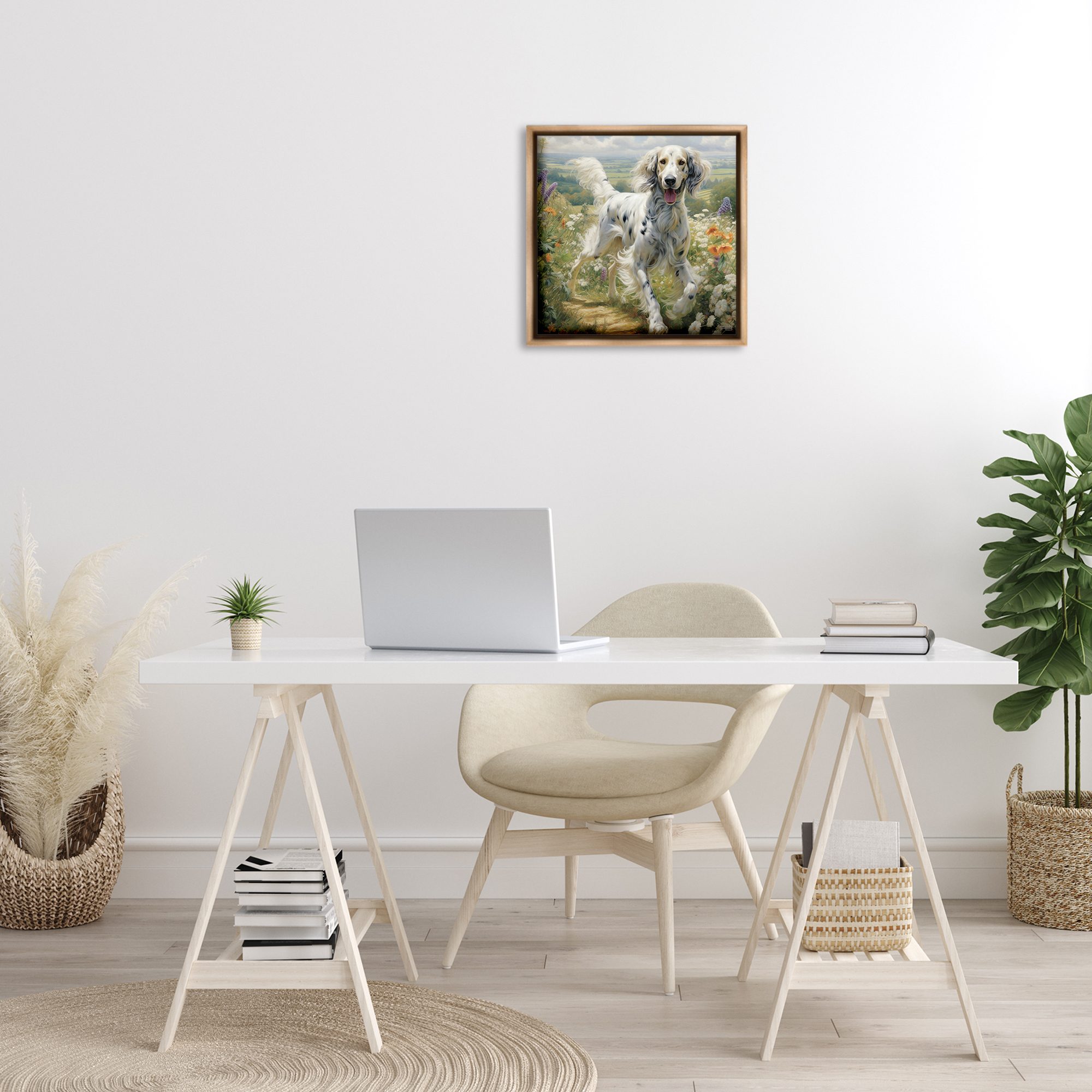 Stupell Industries Trotting Dog Landscape Animals & Insects Painting Brown Floater Framed Canvas Art Print Wall Art, 18 x 18