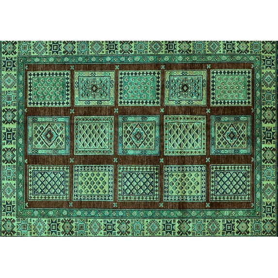 Ahgly Company Indoor Rectangle Abstract Turquoise Blue Modern Area Rugs, 7' x 9'