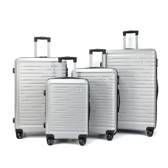 Leluxe Home 20" 24" 28" 32" 4-Piece Hardside Carry on Suitcase, Silver