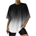 thumbnail image 2 of WREESH Women's Gradient Round Neck T-Shirt Drop Shoulder Oversized Blouse for Summer Black, 2 of 5
