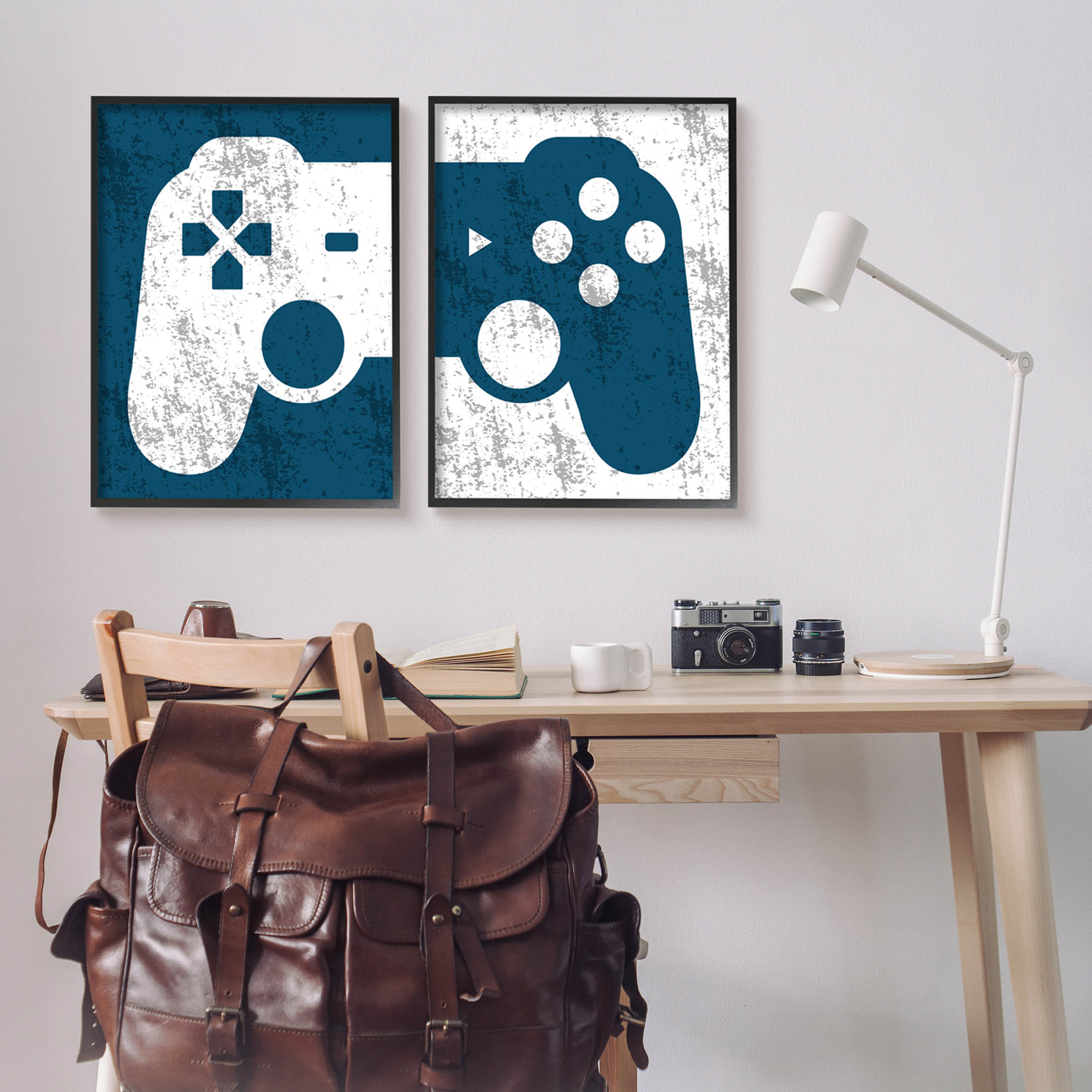 Stupell Industries Video Gaming Controller Silhouette Graphic Art Black Framed Art Print Wall Art, Set of 2, Design by Kim Allen