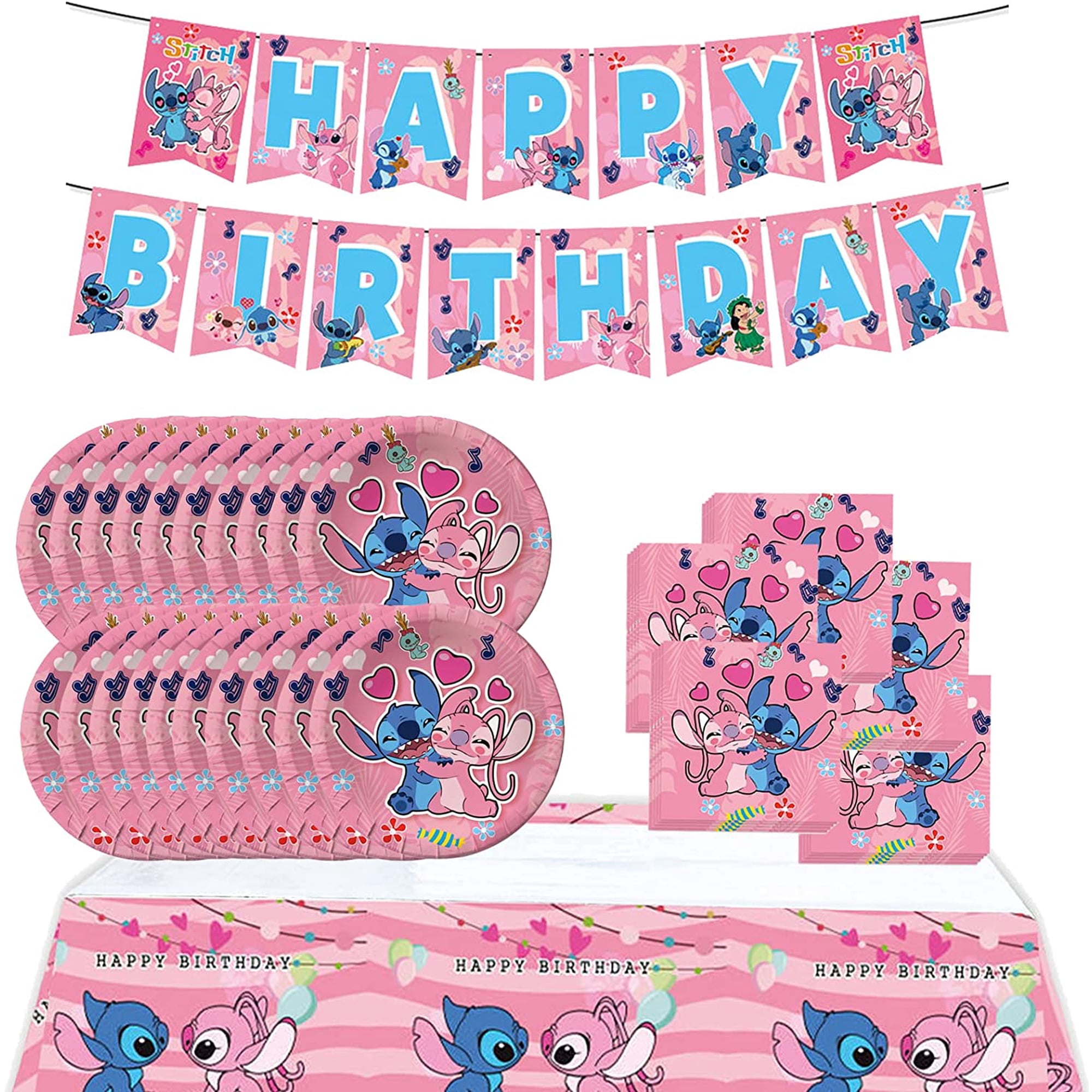 Décorations Anniversaire Stitch Rose - Fournitures Fête Stitch Happy Birthday, Rose
