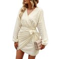thumbnail image 1 of Paquete Vestido de Cadera Envuelto Cuello en V Cintura Alta Nudo Elástico Una Línea Vestido para Mujer Albaricoque S, 1 of 7
