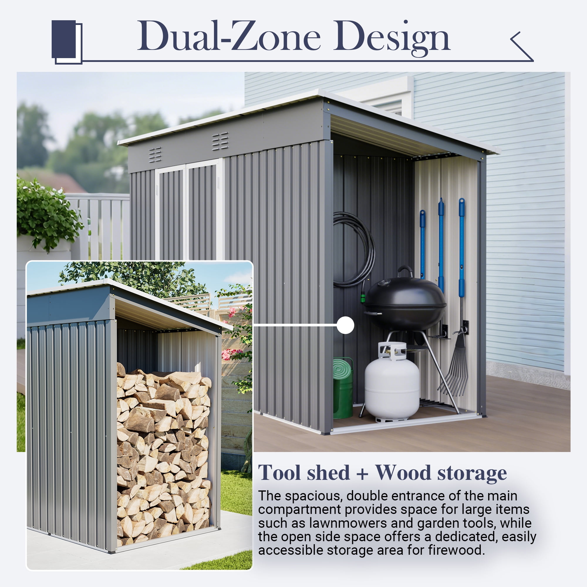 Leumius 10x4Ft Outdoor Metal Storage Shed with Lockable Door with Floor Frame for Patio Backyard Garden Gray