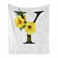 thumbnail image 1 of Letter Y Soft Flannel Fleece Blanket, Bell Flower Natural Representation in Abstract Design Nature Themed Print, Cozy Plush for Indoor and Outdoor Use, 60" x 80", Yellow Green Black, by Ambesonne, 1 of 6