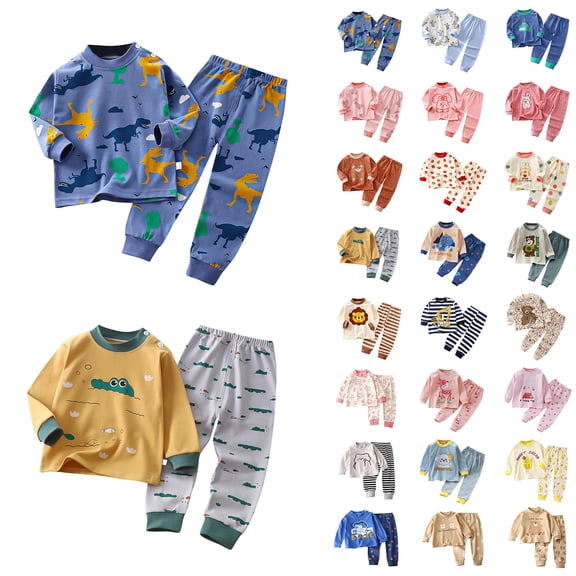 Bovxnpu Boys Girls Outfits Set 2 Piece Loungewear Set, Girls Long Sleeve Shirt and Pants Set for Toddlers Girls Fall Clothes Home Clothes 9 Months