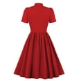 thumbnail image 2 of IBTOM CASTLE Women Vintage V Neck Ruffle Swing Dress 50s 60s Button up Rockabilly Prom Cocktail Party Midi Evening Dress L Red - Bowknot, 2 of 3