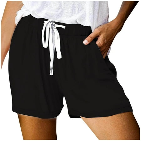 VMESZQFG Womens Athletic Shorts Cotton Boy Shorts Underwear for Women s Fashionable Printed Drawstring Shorts Summer Elastic Waist Casual Short Skirts for Women Elastic Waist Black