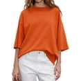 thumbnail image 3 of Crew Neck Half Sleeve Women Loose Solid Color T-shirt Tops, 3 of 6