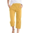 thumbnail image 1 of MIASHUI Women's Korean Style Casual Drawstring Pants Slim Fit Capri 7/8 Length Loose Fit Solid Color Plus Size Yellow,M, 1 of 5