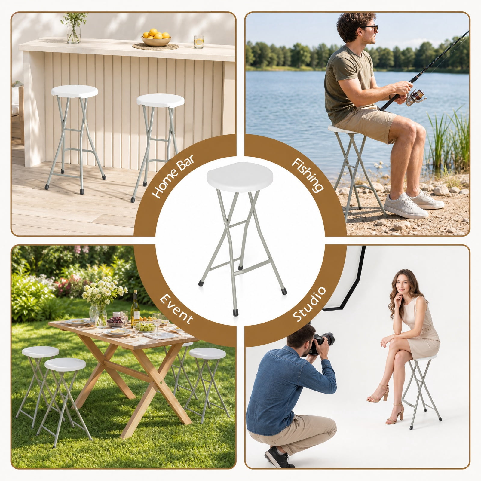 Biotree Set of 2 28 Inch Folding Chair 28" x 15.5" for Patio Camping Dining Portable Folding Seat for Outdoor, White