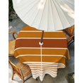 thumbnail image 3 of Outdoor Tablecloth with Umbrella Hole, Burnt Orange Ombre Stripe Spillproof Waterproof Outdoor Table Cover, Farmhouse Striped Gradient Patio Tablecloths for Party/Garden/Picnic, Round 60 inch, 3 of 9