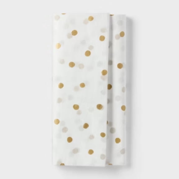 8ct Foil Print Polka Dot Tissue Paper White/Gold