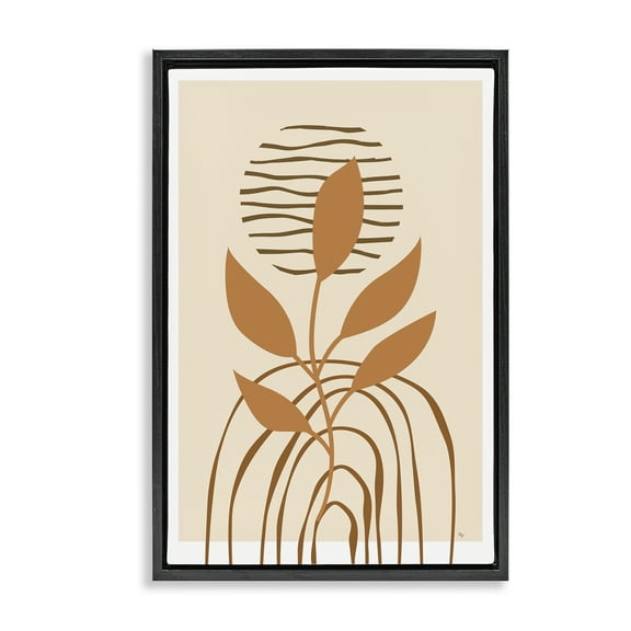 Stupell Industries Minimal Leaf Sprig Botanical & Floral Painting Black Floater Framed Canvas Art Print Wall Art, 17 x 25