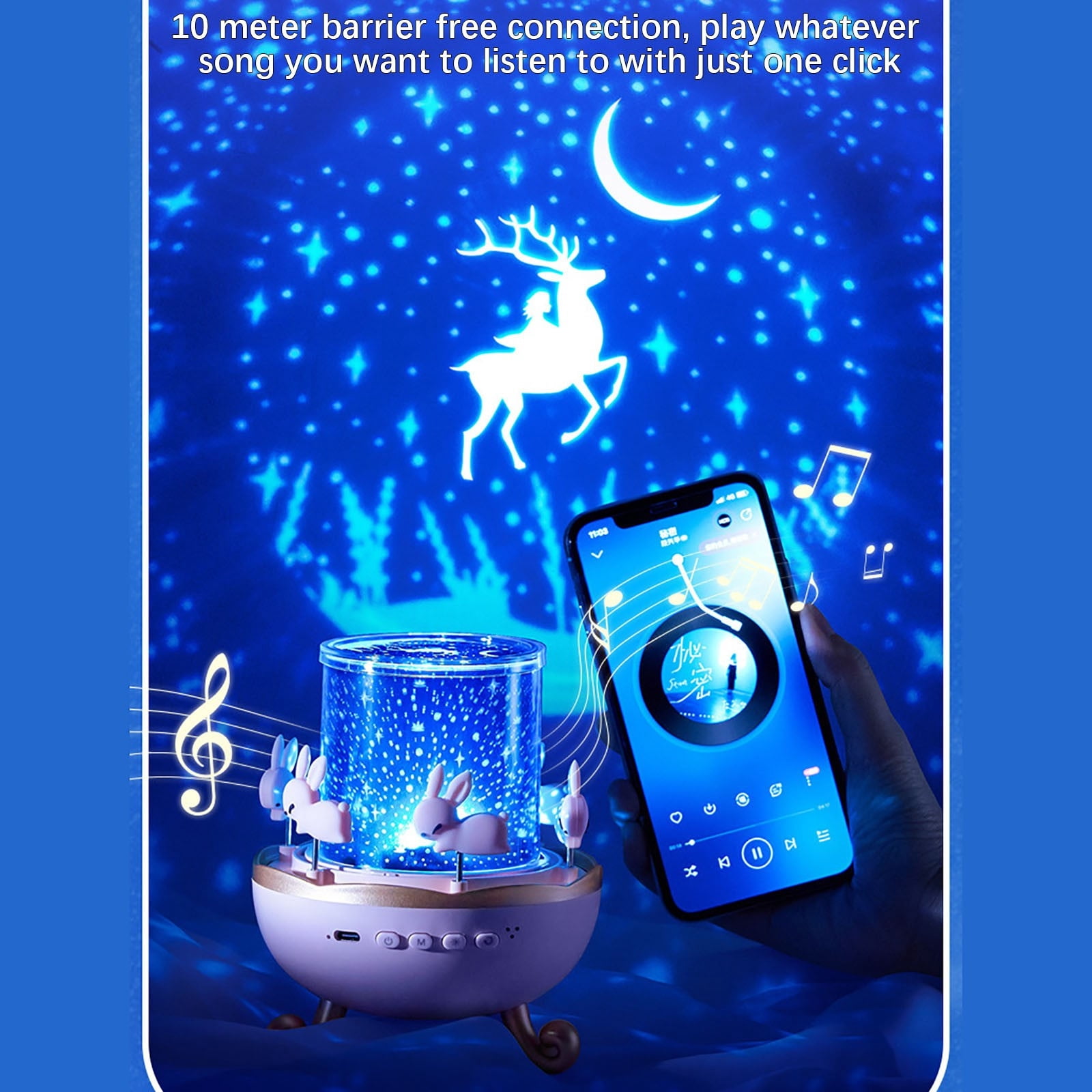 Starry Sky Projection Music Box Lamp, Night Light Ambiance Lamp, Bedroom Projector Light, with Melodies and Galaxy Effects for Room and Nursery Decor, Children and Relaxation Seekers
