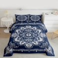 thumbnail image 2 of Manfei Retro Paisley Floral Queen Comforter Set,Vintage Damsk Bedding Sets,White Blue Bedding Comforter Set For Men Women,Super Cozy Room Decor Reversible,3-Piece, 2 of 8