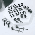 thumbnail image 2 of 15 Pares Aretes Hombre Piercing Pendientes Acero Inoxidable Xtellar negro, 2 of 3