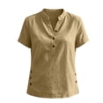 thumbnail image 6 of Admvng Women's Tops V Neck Side Slit Short Sleeve Breathable Casual Basic Button Shirts, 6 of 7