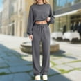 thumbnail image 3 of Bloomae Womens 2 Piece Outfits Lounge Sets Raglan Long Sleeve Crewneck Pullover Sweatshirt Drawstring Joggers Sweatpants Fashion Sweatsuit Sweat Set Trendy Spring Travel Outfits Dark Gray XXL, 3 of 6